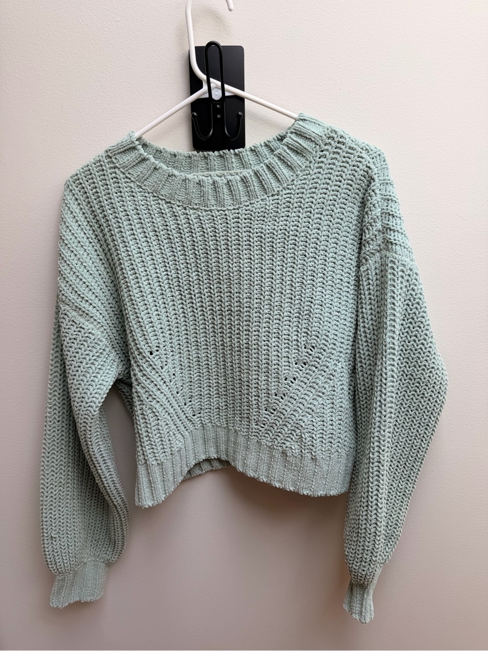 Garage Cropped Knit Crewneck Sweater - Sage Green
